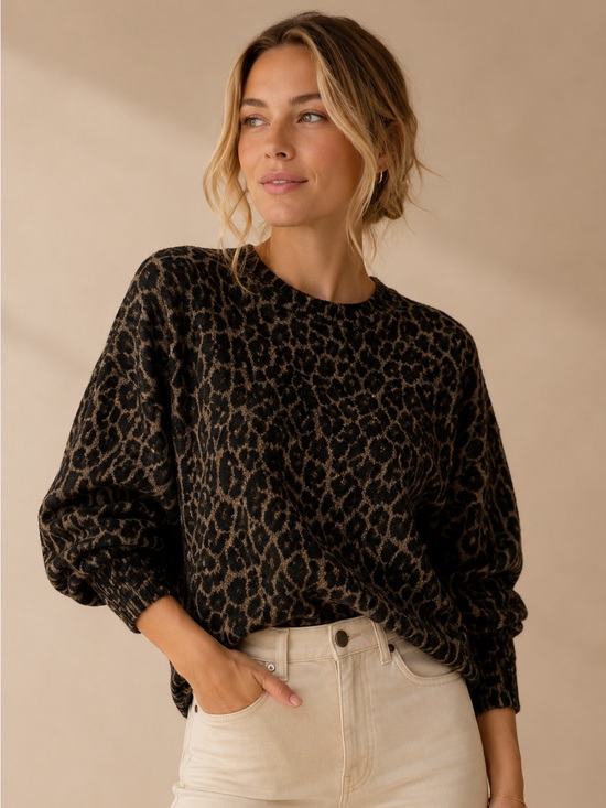 Clare V Sweaters - Clare V Leopard Print French Terry Sweatshirt Size Large